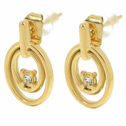 Pendientes ovalados 15x9 mm óxido de circonio - Acero inoxidable 304L Dorado x2