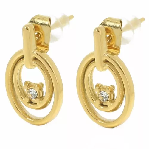 Pendientes ovalados 15x9 mm óxido de circonio - Acero inoxidable 304L Dorado x2