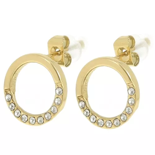 Pendientes de 12 mm de óxido de circonio círculo hueco - Acero inoxidable 304L Dorado x2