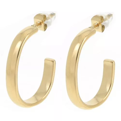 Pendientes de aros ovalados de 24 mm - medio hilo trenzado - Acero inoxidable 304L Dorado x2