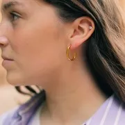 Pendientes de aros ovalados de 24 mm - medio hilo trenzado - Acero inoxidable 304L Dorado x2