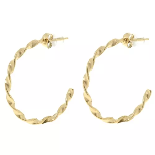 Pendientes de aro redondo retorcido abierto de 32 mm - Acero inoxidable 304L Dorado x2