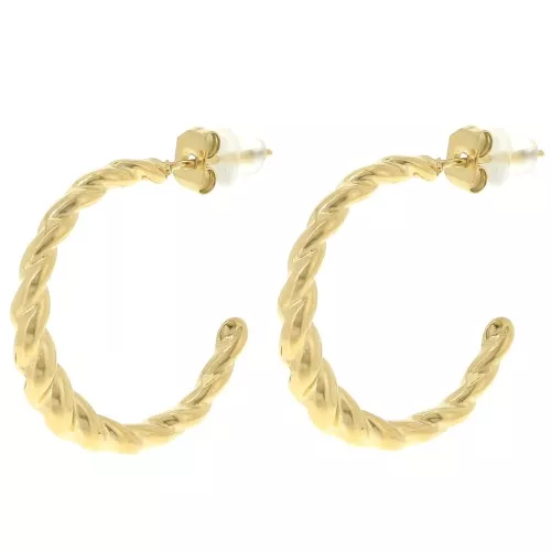 Pendientes de aro redondo retorcido abierto de 25 mm - Acero inoxidable 304L Dorado x2