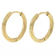 Pendientes de aro redondo trenzado 17 mm - del hilo 2,3 mm - Acero inoxidable 304L Dorado x2