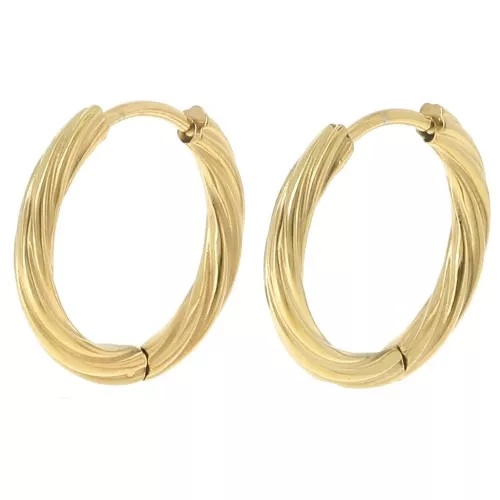 Pendientes de aro redondo trenzado 17 mm - del hilo 2,3 mm - Acero inoxidable 304L Dorado x2