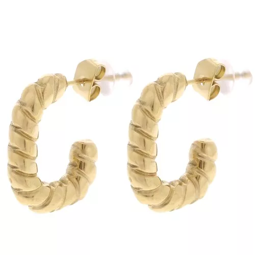 Pendientes de aro ovalados efecto cuerda 19 mm - Acero inoxidable 304L Dorado x2