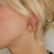 Pendientes de aro redondo abierto martillado 20,5 mm - Acero inoxidable 304L Dorado x2