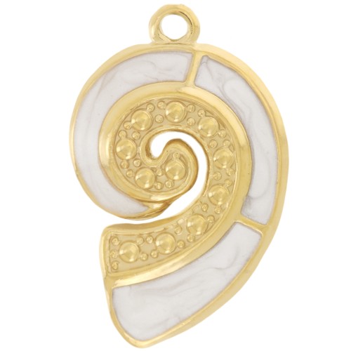Colgante de concha y resina epoxi 28x18 mm - Acero inoxidable 304L Dorado - Blanco nacarado