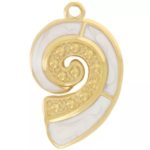 Colgante de concha y resina epoxi 28x18 mm - Acero inoxidable 304L Dorado - Blanco nacarado