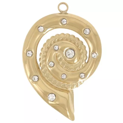 Colgante concha 31x21 mm con strass - Acero inoxidable 304L Dorado x1