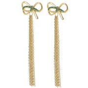 Pendientes lazo 70x20 mm con CZ Acero inoxidable 304L Dorado - Verde x2