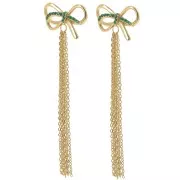 Pendientes lazo 70x20 mm con CZ Acero inoxidable 304L Dorado - Verde x2