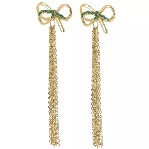 Pendientes lazo 70x20 mm con CZ Acero inoxidable 304L Dorado - Verde x2