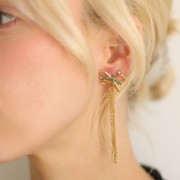 Pendientes lazo 70x20 mm con CZ Acero inoxidable 304L Dorado - Verde x2