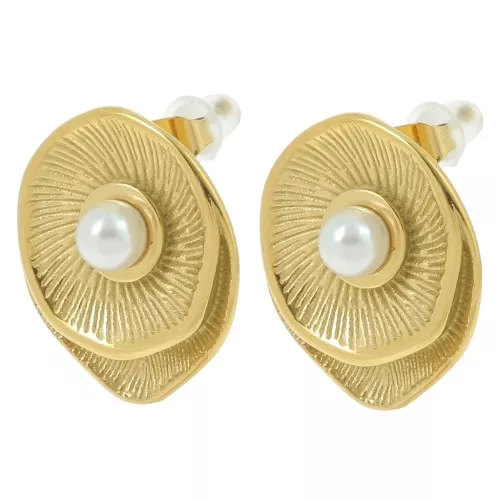 Pendientes flor vintage 21x18 mm imitación nácar - Acero inoxidable 304L Dorado x2