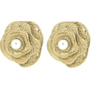 Pendientes flor 22mm con perla imitación nácar - Acero inoxidable 304L Dorado x2
