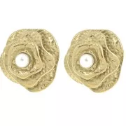 Pendientes flor 22mm con perla imitación nácar - Acero inoxidable 304L Dorado x2