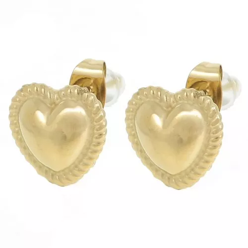 Ganchos pendientes corazón 12x11,5 mm efecto trenzado - Acero inoxidable 304L Dorado x2