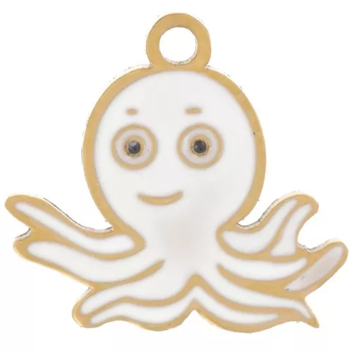 Dije de pulpo 9x10 mm - Resina epoxi - Acero inoxidable 304L Dorado - Blanco x1