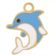 Dije delfín 9x7 mm - Resina epoxi - Acero inoxidable 304L Dorado - Azul x1