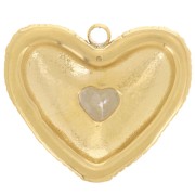 Colgante corazón estriado 19x22,5 mm con strass - Acero inoxidable 304L Dorado x1