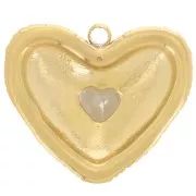 Colgante corazón estriado 19x22,5 mm con strass - Acero inoxidable 304L Dorado x1