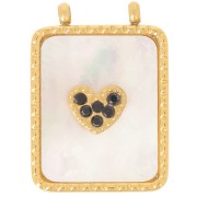 Colgante rectángulo martillado 19x14 mm con nácar y CZ - Acero inoxidable 304L Dorado x1