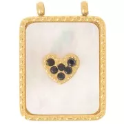 Colgante rectángulo martillado 19x14 mm con nácar y CZ - Acero inoxidable 304L Dorado x1