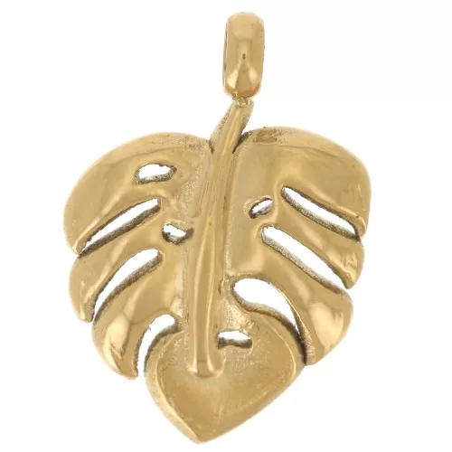Dije Hoja de Filodendro 14x10 mm - Acero inoxidable 304L Dorado x1