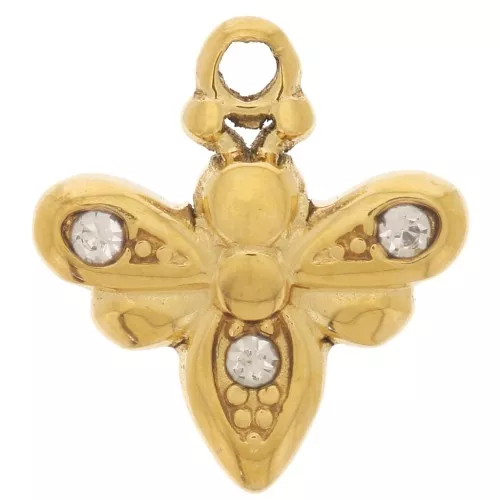 11x10 mm Dije de abeja con strass - Acero inoxidable 304L Dorado x1