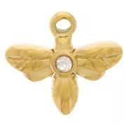 Dije Libélula 10x11 mm con strass - Acero inoxidable 304L Dorado x1