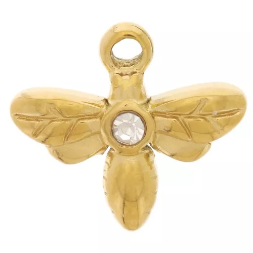 Dije Libélula 10x11 mm con strass - Acero inoxidable 304L Dorado x1