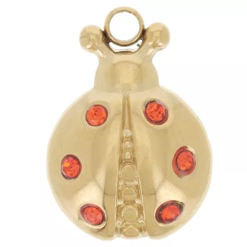 Dije Mariquita 14x10 mm Óxidos de circonio - Acero inoxidable 304L Dorado - Naranja x1