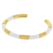 Pulsera brazalete ovalado rayado - 7x160 mm - con resina epoxi - Acero inoxidable 304L Dorado - blanco x1|raw }}