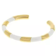 Pulsera brazalete ovalado rayado - 7x160 mm - con resina epoxi - Acero inoxidable 304L Dorado - blanco x1