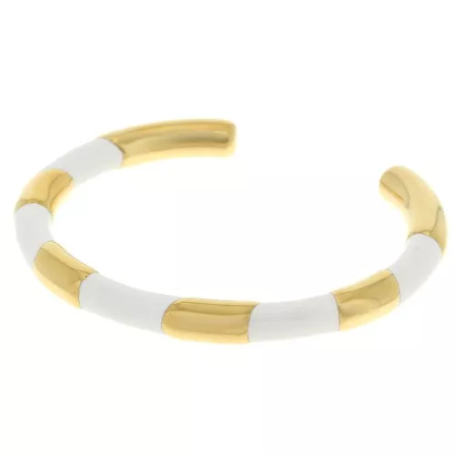 Pulsera brazalete ovalado rayado - 7x160 mm - con resina epoxi - Acero inoxidable 304L Dorado - blanco x1