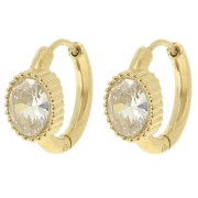 Pendientes de aro redondos 16 mm - cabujón ovalado óxido de circonio - Acero inoxidable 304L Dorado x2|raw }}