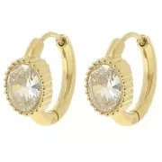 Pendientes de aro redondos 16 mm - cabujón ovalado óxido de circonio - Acero inoxidable 304L Dorado x2