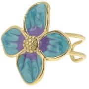 Anillo flor 23x21 mm con resina epoxi - Acero inoxidable 304L Dorado - Perla azul x1|raw }}