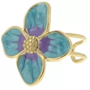 Anillo flor 23x21 mm con resina epoxi - Acero inoxidable 304L Dorado - Perla azul x1