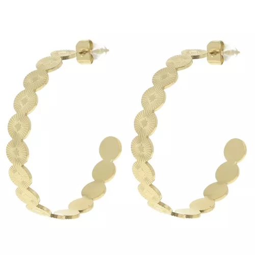 Pendientes de aro redondo abierto 35 mm - sunburst - Acero inoxidable 304L Dorado x2