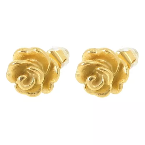 Pendientes flor rosa 8 mm - Acero inoxidable 304L Dorado x2