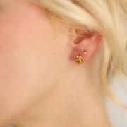 Pendientes flor rosa 8 mm - Acero inoxidable 304L Dorado x2