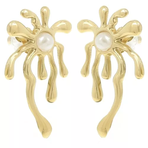 Pendientes Palma 26x16 mm - imitación nácar - Acero inoxidable 304L Dorado x2