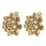 Pendientes Ganchos pendientes Flor 20 mm - Acero inoxidable 304L Dorado x2