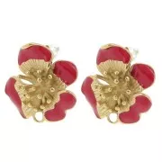 Ganchos pendientes flor 21 mm con resina epoxi - Acero inoxidable 304L Dorado - Rojo x2