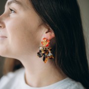 Ganchos pendientes flor 21 mm con resina epoxi - Acero inoxidable 304L Dorado - Rojo x2