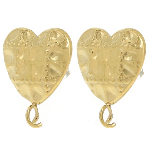 Ganchos pendientes efecto acolchado 17x14 mm - Acero inoxidable 304L Dorado x2