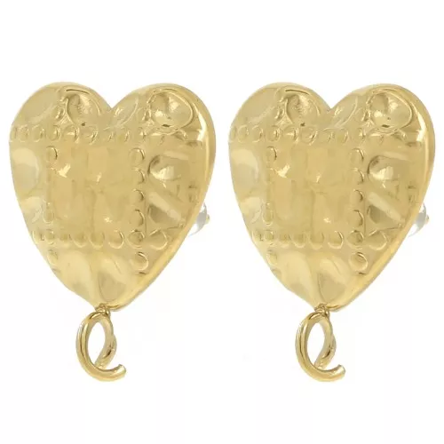 Ganchos pendientes efecto acolchado 17x14 mm - Acero inoxidable 304L Dorado x2