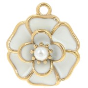 Colgante flor 20 mm con perla imitación nácar - Acero inoxidable 304L Dorado - Blanco x1